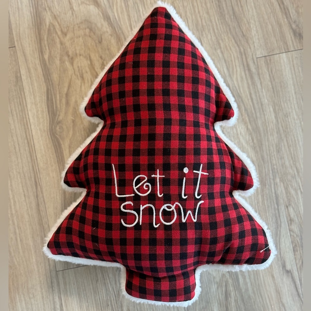Let it Snow Plaid Christmas Tree Pillow
